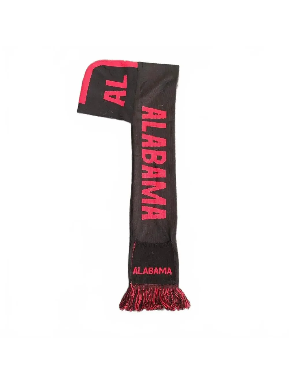 Black and Red Alabama Knit Hat with Fringed Scarf with Pockets